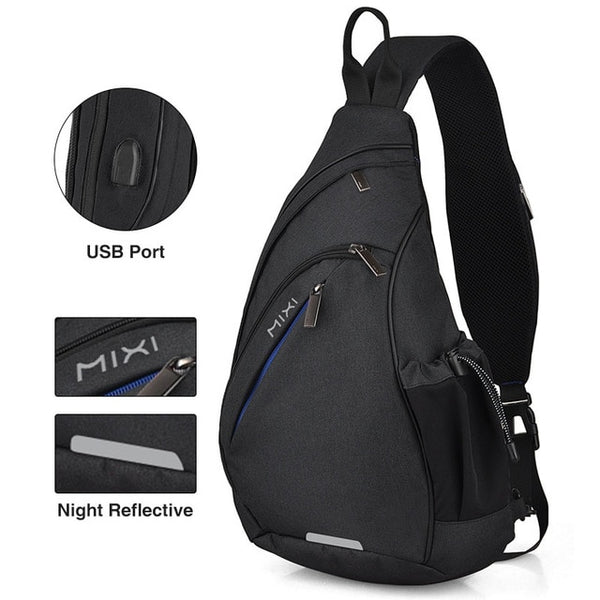 Crossbody Sling Bag Backpack with Built-In USB Charging Port for Travel