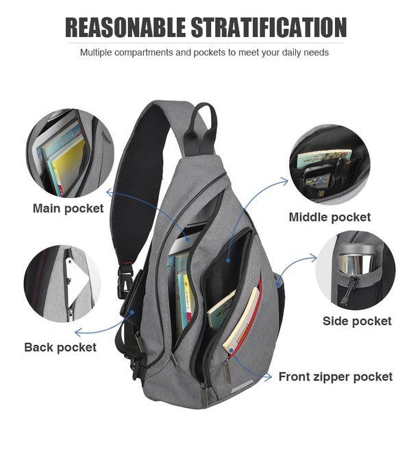  Sling Backpack with USB Charging Port, Chest Bag